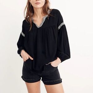 Madewell Blouson Long Sleeve Black Peasant Top XS
